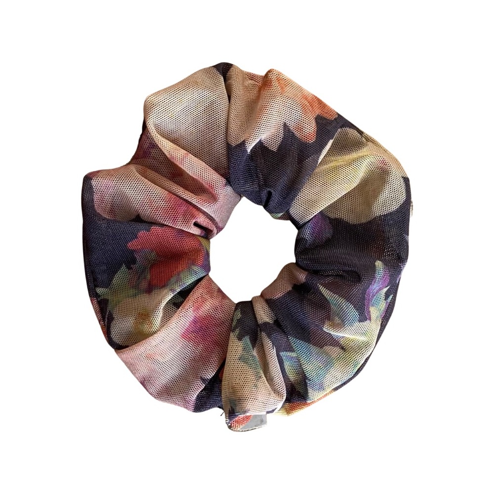 Vintage Floral Print Mesh Scrunchie